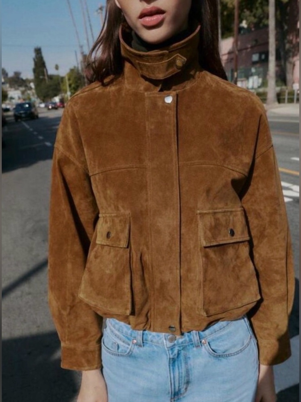 NWOT ZARA 100% LEATHER BOMBER JACKET - Picture 1 of 13